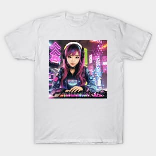 Female DJ Japanese Cyberpunk Vibes! T-Shirt